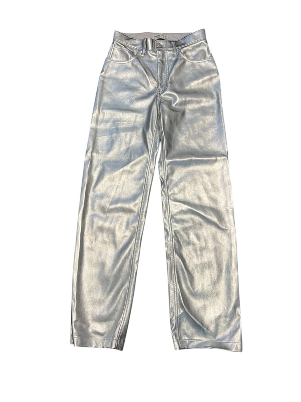 Abercrombie &Fitch silver metallic faux leather high-waisted straight-leg jeans